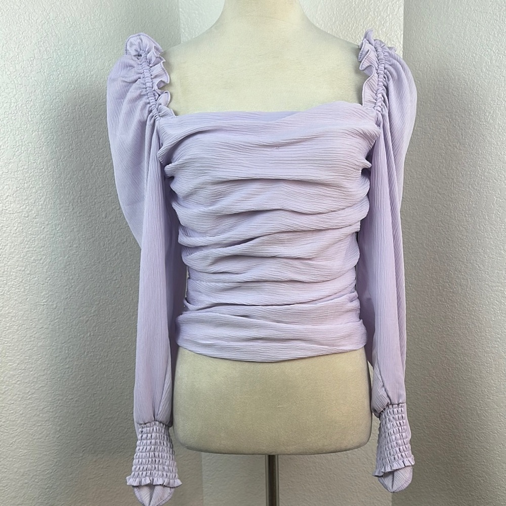 ASTR The Label Pale Purple Puff Sleeve Square Neck Long Sleeve Blouse Size Small - Picture 3 of 13